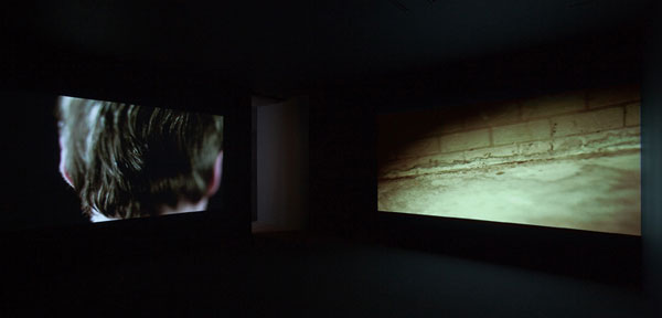 Willie Doherty: Unfinished, 2010, two-channel video installation, duration 15 minutes; installtation shot; Alexander and Bonin; photo Joerg Lohse